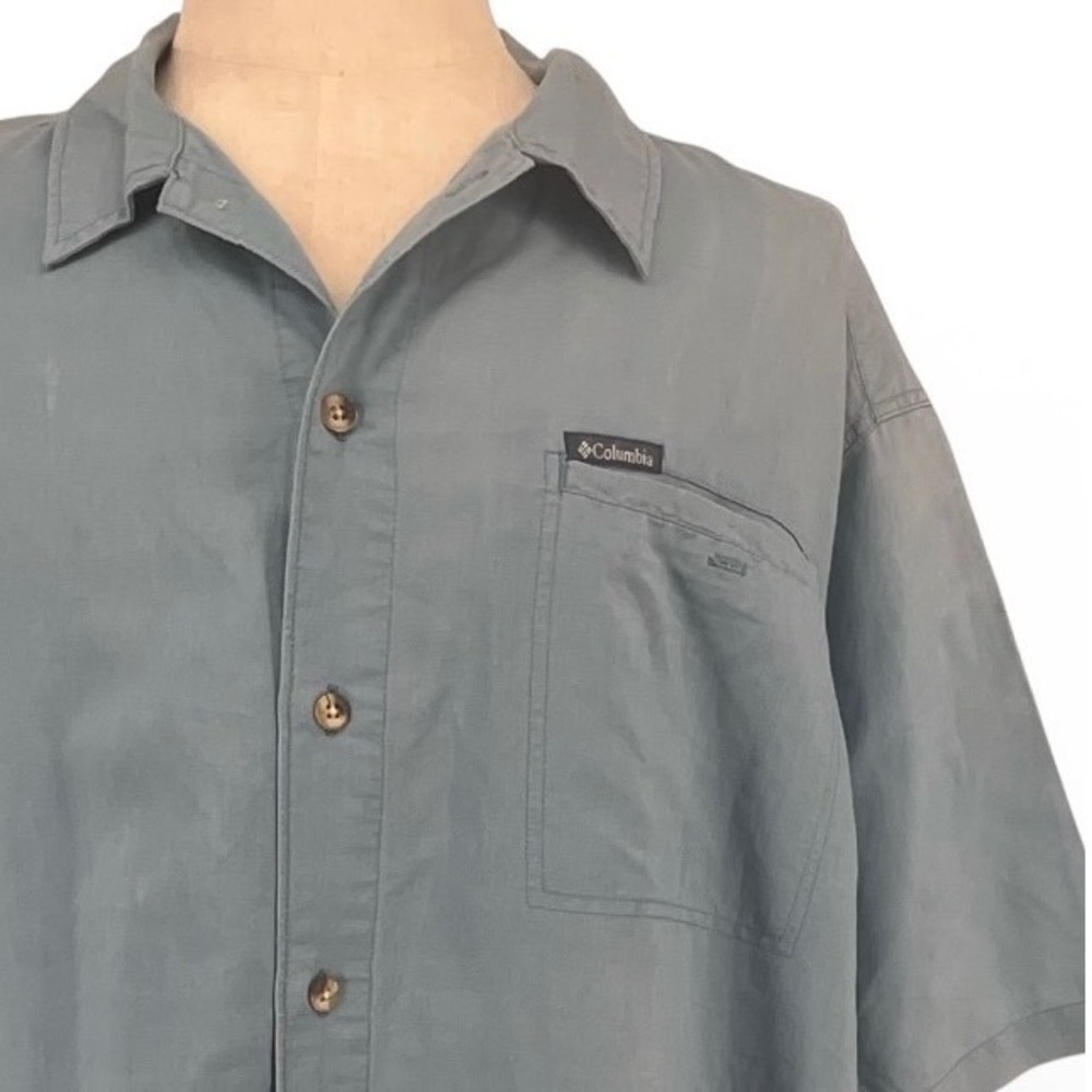 Columbia Mens XLT Tall Short Sleeve Button Up Shirt Blue Gray Ramie Cotton